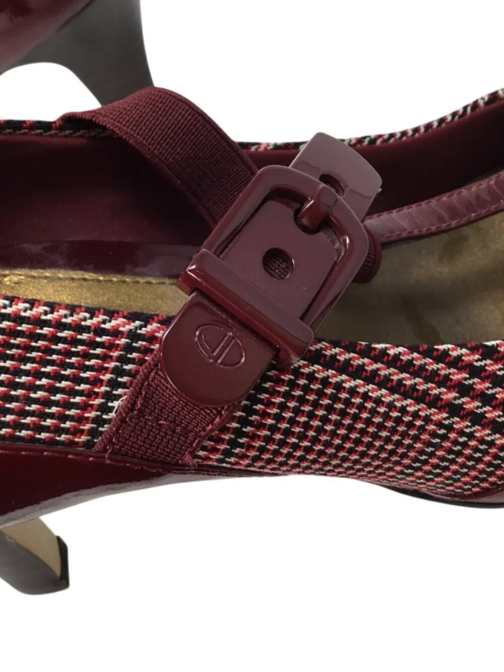 Circa Joan & David Enlighten Patent Leather Plaid Heels Mary Jane T Strap 7 M